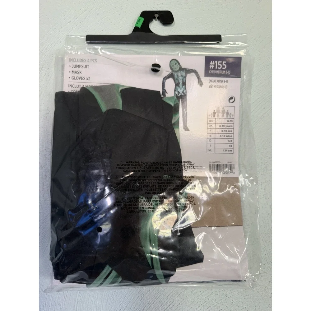 Halloween glow-in-the-dark skeleton costume in size medium (8–10) JUMPSUIT ONLY